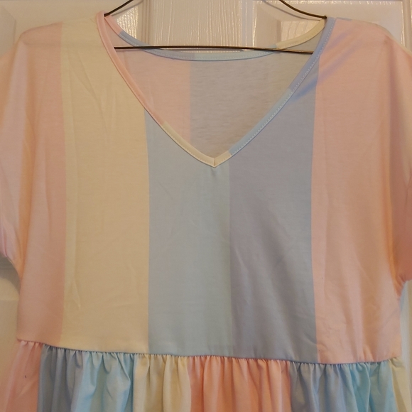 076. Multicolor Striped Color Block Tiered Mini Dress  Size S - Picture 12 of 16